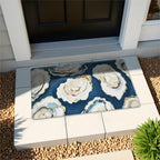 Navy Blue Beach Ocean Oyster Door Mat, Abstract Oyster Shell Coastal Ocean Doormat Indoor Outdoor Entrance Entryway, Beach Welcome Mats for Front Door Outside, 17x30 Inches