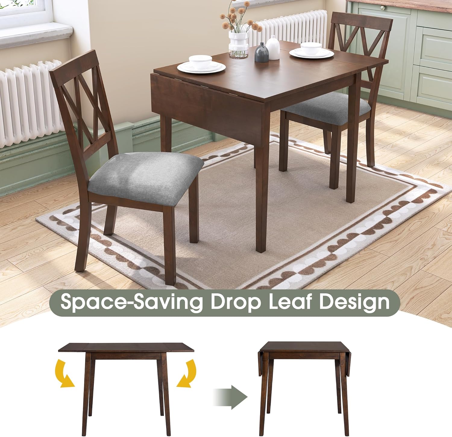 Merax Wooden 29"- 45" Extendable Rectangular Dining Table with Drop Leaf,Space Saving, Easy Assemble Brown