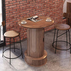 Round Bar Table with 2-Tier Hidden Storage, 38.1" H Pub Table with Footrest, Modern Rustic Bar Height Bistro Cocktail Table for Kitchen,Dining Room,Coffee Bar,Small Space