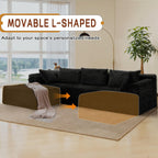 Korser 110" L-Shaped Modular Sectional Sofa with Chaise, Boneless Comfy Corduroy Fluffy Couch with Deep Seat and Side Pockets, Flexible Module Combination for Living Room, No Assembly, Side Pockets