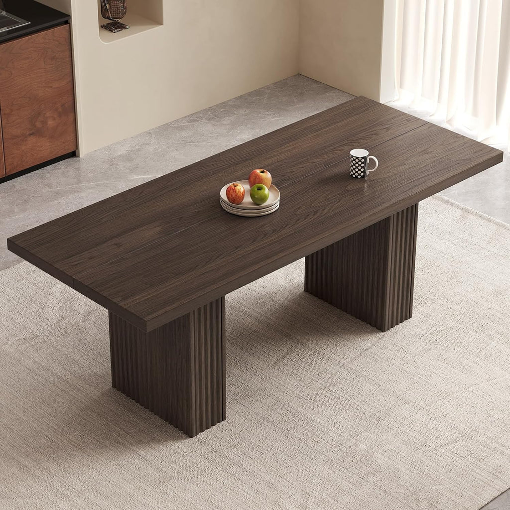 66.93" Rectangle Dining Table for 2-6, Farmhouse Kitchen Table with Sturdy Pedestal, Mid-Century Rectangular Dinner Table for Kitchen, Dining Room