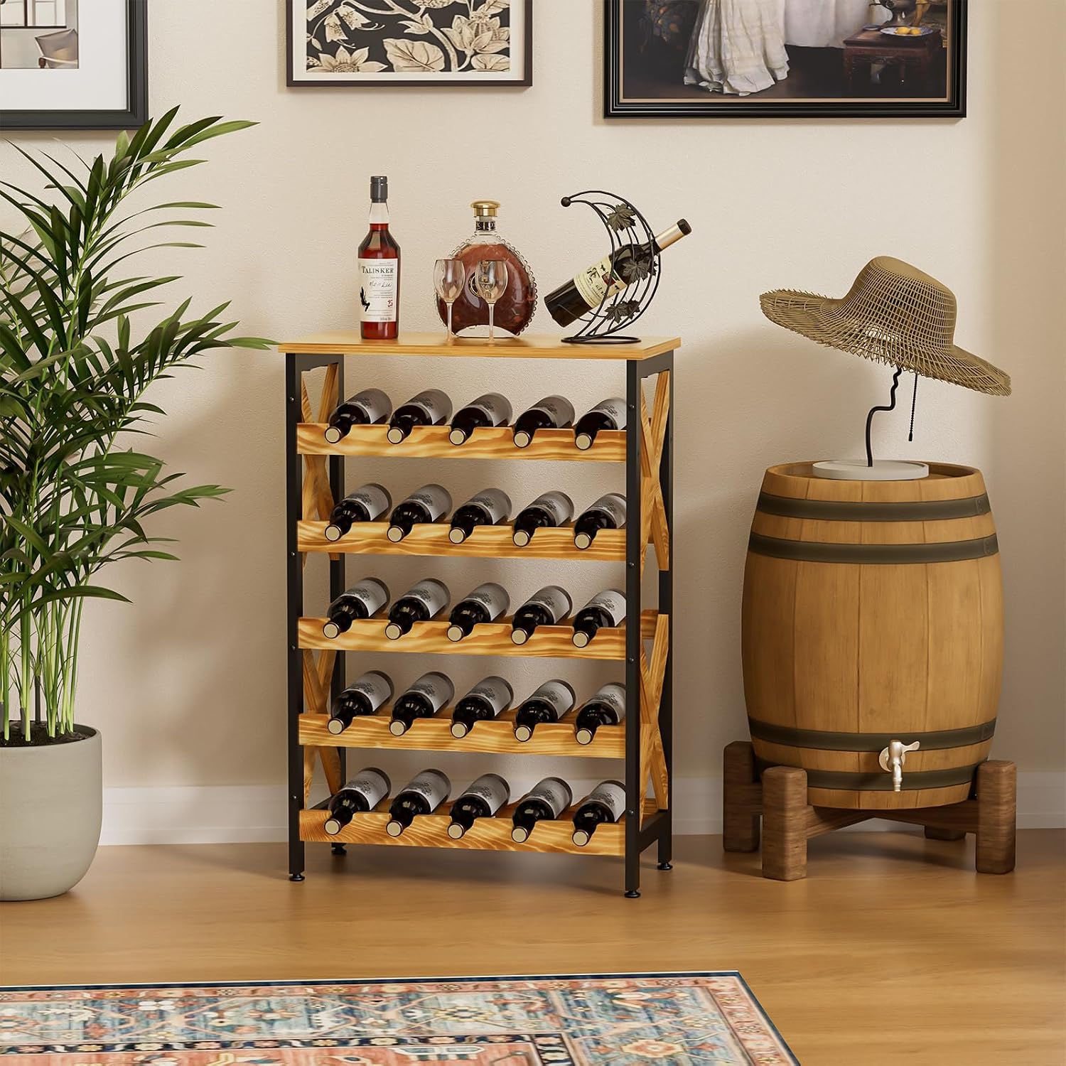 25 Bottle Wine Rack Freestanding Floor Rustic Wine Holder Stand 5 Tier Wobble-Free Tall Wine Racks Wine Large Display Storage Shelf for Cellar Kitchen 21.6''L x 10.6''W x 31.8''H
