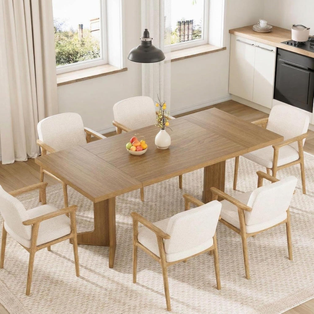 Garvee 71" Large Dining Table for 6 to 8 People, Modern Dinner Table with Unique Wooden Legs, Rectangle Dining Table for Kitchen, Dining Room & Living Room, Oak