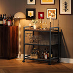 CHOEZON 3-Tier Rolling Bar Cart, Vintage Metal Kitchen Cart with Wheels, Mobile Storage Shelf, Rolling Microwave Stand with Mesh Shelves for Home Bar, Kitchen, Rustic Brown and Black TTC06BF