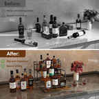 Nuovoware Liquor Bottle Display Shelf, 3 Step Wine Rack Countertop Liquor Shelf, Mini Bar Liquor Cabinet Kitchen Coffee Bar Shelf Stand for Whiskey, Black
