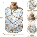 MyGift Set of 2 Rustic Embossed Glass Bud Vases with Cork Lids and Hand-Woven Hemp Rope – Apothecary Style Decorative Bottles for Farmhouse, Vintage, or Boho Home Decor