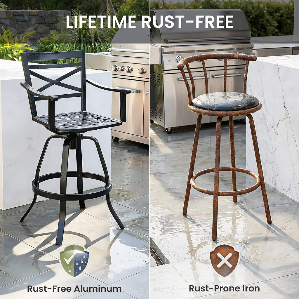 Crestlive Outdoor Swivel Bar Stools Set of 4, Aluminum Patio Bar Stools with Sunbrella Cushions, 30 Inch Bar Height Perfect for Backyard, Balcony and Garden