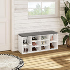 41" Shoe Storage Bench with Cushion, Entryway Shoe Rack with 10 Cubbies, Multifunctional Shoe Organizer Bench for Hallway, Bedroom, Living Room, White