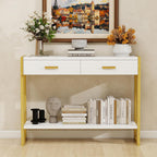 Entryway Table, Sofa Table with 2 Drawers and Storage Shelf, Console Table with Reinforced Legs for Living Room, Entrance, White