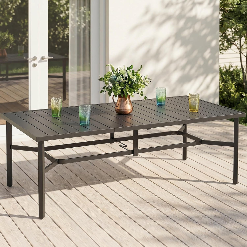 MIXPATIO Outdoor Patio Dining Table for 8, 83" x 39" Rectangular Metal Patio Dining Table with 1.7" Umbrella Hole, All Weather Wrought Iron Black Outdoor Table for Garden, Backyard and Porch