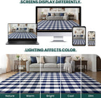 KOZYFLY Buffalo Plaid Area Rugs 2.3x3.6 Ft Blue and White Rug Washable Front Door Mat Woven Cotton Indoor Outdoor Rug for Front Porch Kitchen Entryway Patio Farmhouse Checkered Doormat