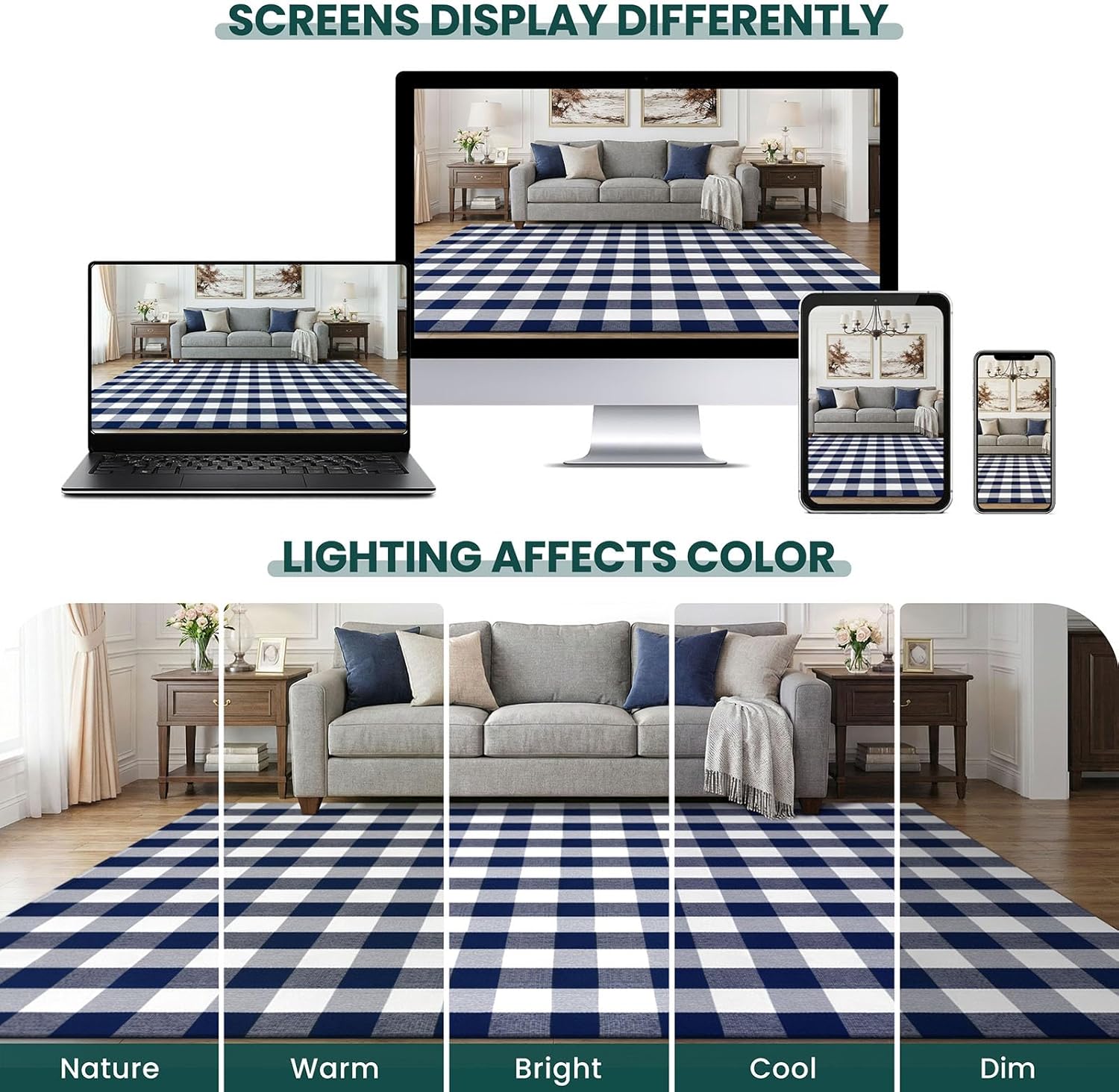 KOZYFLY Buffalo Plaid Area Rugs 2.3x3.6 Ft Blue and White Rug Washable Front Door Mat Woven Cotton Indoor Outdoor Rug for Front Porch Kitchen Entryway Patio Farmhouse Checkered Doormat