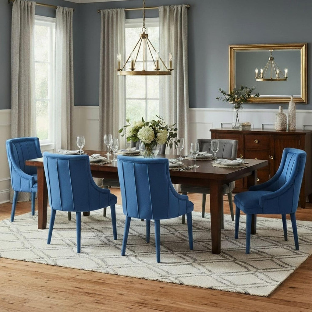 Hyfirm Dining Chairs Set of 2 – High-Back Upholstered Kitchen Chairs with Plush Fabric & Solid Wood Legs, Fully Wrapped Design in Navy Blue