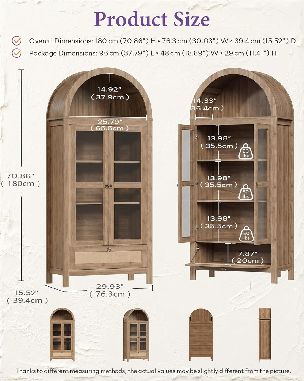 TYBOATLE 71" Tall Arched Pantry Cabinet with Innovative Drawer, Kitchen Cabinet with Anti-Tipping Device and Glass Door, Versatile Cupboard for Kitchen, Dining, Natrual