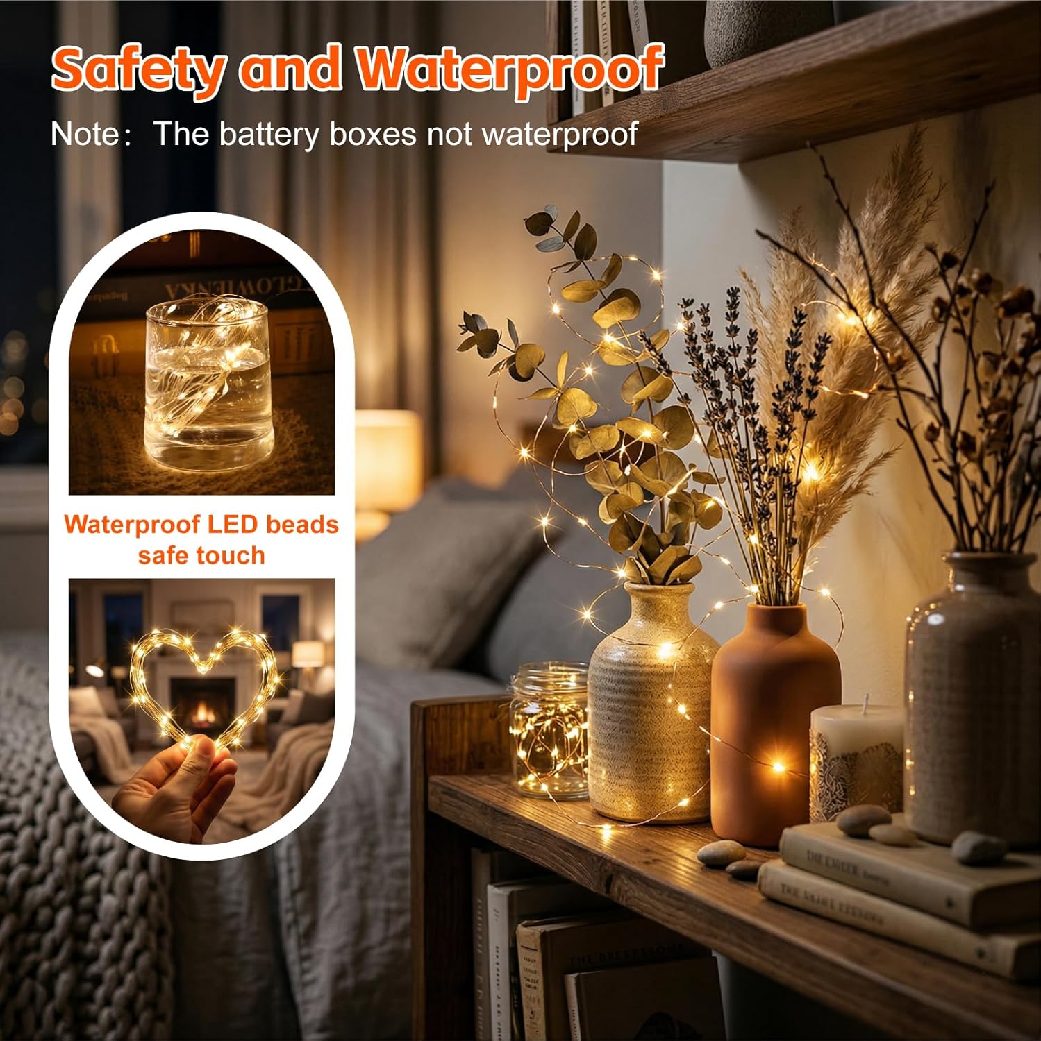 8 Pack Rechargeable LED Fairy Lights 7Ft 20LED Battery Operated with Remote, DIY Timer & 8 Modes, Mini Twinkle String Lights for Indoor Christmas Wedding Mason Jar Bedroom Table (Warm White)