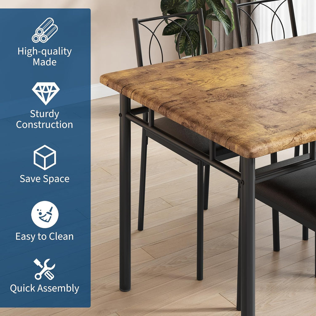 IDEALHOUSE Space-Saving 5-Piece Dining Table Set for 4 – Farmhouse Wooden Kitchen & Dining Room Furniture with Upholstered Chairs – Compact Breakfast Nook, Vintage Color