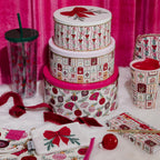 Martha Stewart Metal Cookie Tins, 3-Piece Nesting Set, Small, Medium & Large, Christmas Containers for Gift & Storage (Ornaments and Bows)