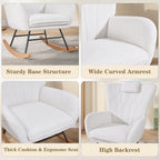 VECELO Rocking Chair Nursery with Thick Headrest, Modern Teddy Upholstered Reading Glider Rocker Accent Armchair with High Backrest, Padded Seat, Side Pocket, for LivingRoom, Bedroom, Baby Room, White