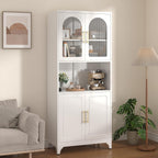 Kitchen Pantry Cabinet with Acrylic Glass Doors, 75" Freestanding Food Pantry with Countertop, Adjustable Shelves, Metal Cabinet for Living, Dining Room, White, Assembly Required
