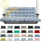 Porch Swing Cushion Three Seat, Waterproof Swing Cushions Replacement with Backrest, Outdoor Garden Furniture Patio 4" Thickened Cushions with Ties (Blue Print, 40 x 63in)