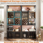Armocity 82.6" Tall Bar Cabinet with Power Outlets & LED Lights, Liquor Cabinet Bar for Home, Reversible Coffee Station Wine Cabinet with Glass Holder & Wine Rack for Small Space, Rustic Brown