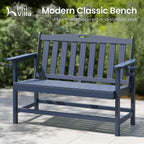PHI VILLA 50 Inches HDPE Outdoor Bench Weatherproof Garden Bench with 700 lbs Capacity, 2-Person Patio Benches for Outside, Park, Yard and Porch, Navy Blue