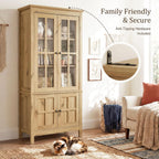 Farmhouse 63" Kitchen Pantry Storage Cabinet with Glass Doors & Hidden Storage, Display Kitchen Hutch Cupboard with Adjustable Shelves for Dining Room, Living Room Home Office