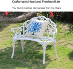 Patio Bench Double Seat, Cast Aluminum Outdoor Furniture with Floral Rose for Patio, Park, Lawn, Yard(C1)