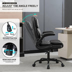 Office Desk Chair, Conference Room Chairs, Mid Back Executive Leather Chair,Ergonomic Home Computer Chair, Modern Office Chair with Adjustable Flip-Up Arms and Rocking Function (Black)