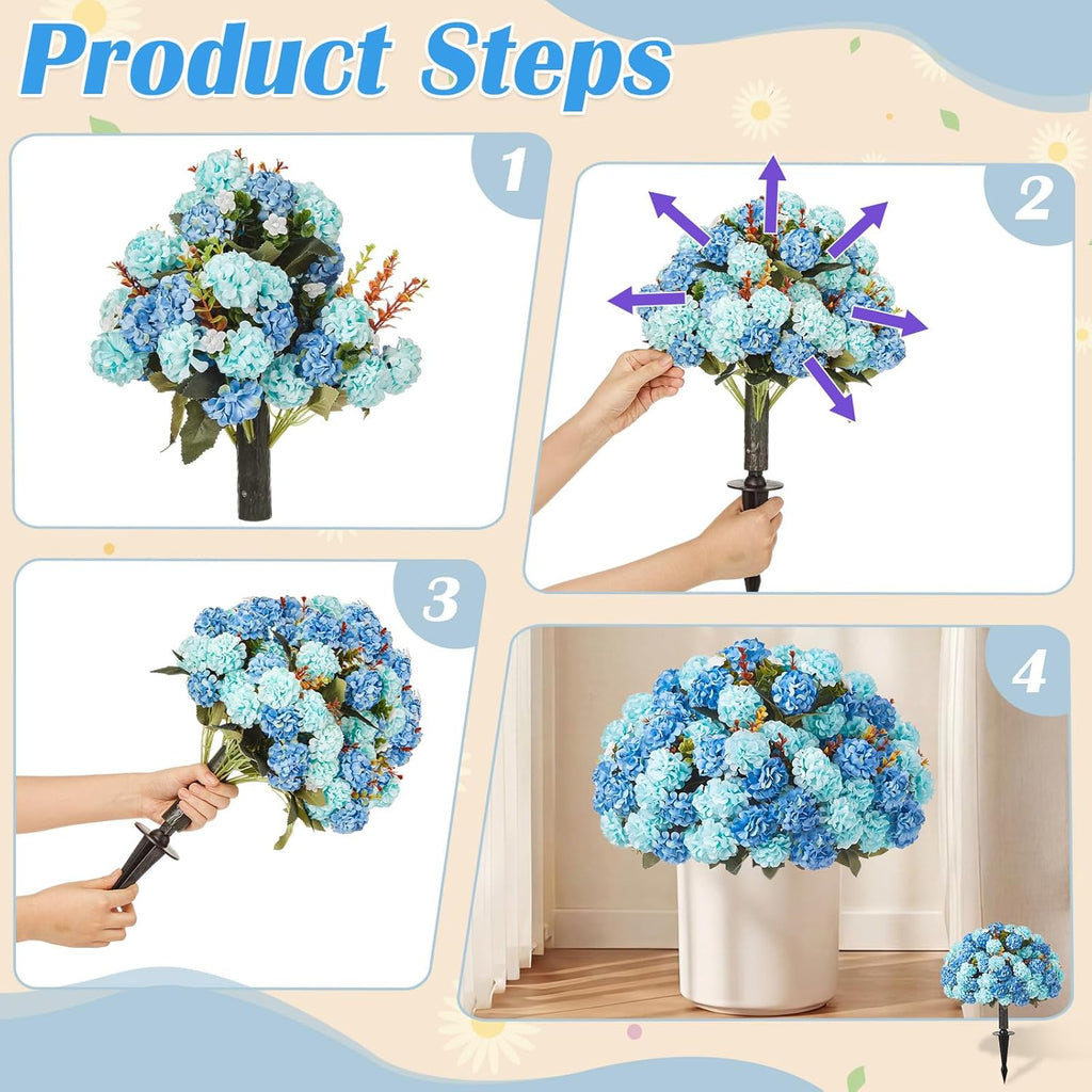Suncalla 2 Set Turquoise Blue Artificial Topiary Ball Trees with Hydrangea Flower, 19.7" UV Resistant Outdoor Artificial Plants with Ground Spike for Planter Front Door Home Indoor Porch Patio Decor
