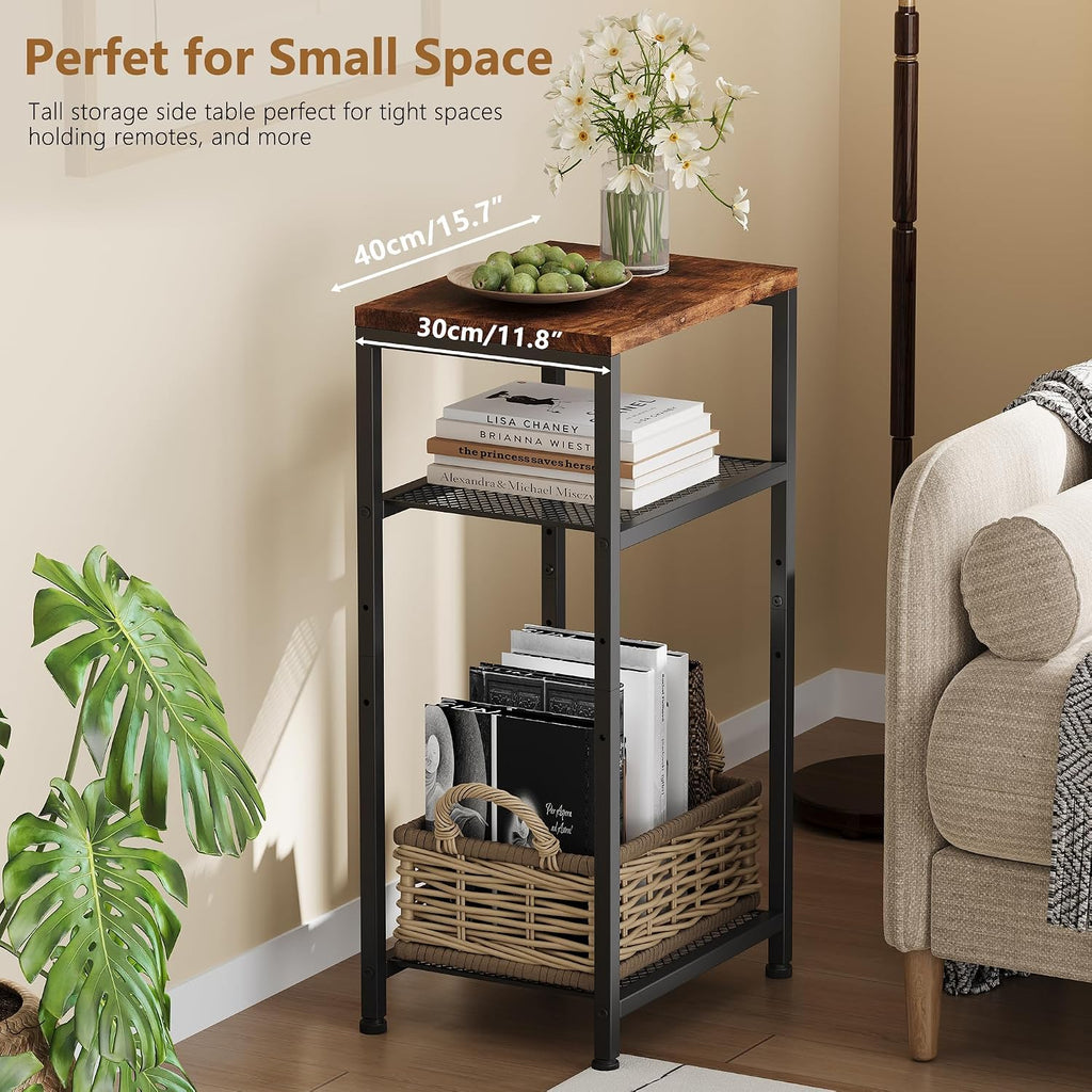 Heybly Small Side Table Set of 2, Tall End Table with Adjustable Shelf, Nightstand, Telephone Table, Accent Table Stand, Entryway Table, Bedroom,Living Room, Office,Kitchen, Rustic Brown HET003SR2