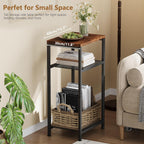 Heybly Small Side Table Set of 2, Tall End Table with Adjustable Shelf, Nightstand, Telephone Table, Accent Table Stand, Entryway Table, Bedroom,Living Room, Office,Kitchen, Rustic Brown HET003SR2