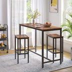 HOOBRO Bar Table and Chairs Set, 47.2” Rectangular Pub Table with 2 Stools for Small Space, High Top Table, 3-Piece Breakfast stools Set, Sturdy Metal Frame, Easy to Assemble, Rustic Brown BF52BT01