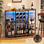 Gintan Wine Bar Cabinet with LED Lights, Mini Wine Bar Cart with Storage and Glass Holder Power Outlet Easy to Assemble, Home Bar Coffee Bar for Liquor, 3-Tier Bar Table for Kitchen&Dining&Living Room