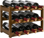 VASMIA Bamboo Wine Rack, Sturdy and Durable Wine Storage Cabinet Shelf, Wine Racks Countertop for Pantry,Kitchen,3-Tier 12 Bottles Wine Rack, Walnut