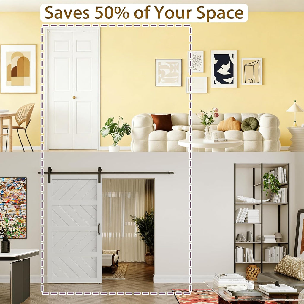 Bifold Doors for 36" x 80" Opening, 6 Panel White Primed Closet Doors with Concealed Hardware Kit, Hollow Core Interior Folding Barn Door Panels for Laundry, Pantry & Bedroom