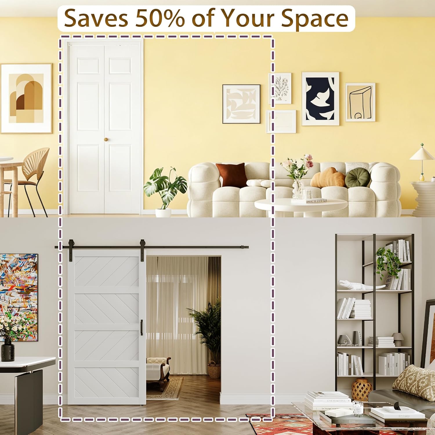Bifold Doors for 36" x 80" Opening, 6 Panel White Primed Closet Doors with Concealed Hardware Kit, Hollow Core Interior Folding Barn Door Panels for Laundry, Pantry & Bedroom