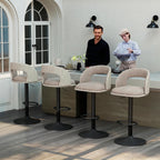 Furnimart Outdoor Bar Stools Set of 2 with Covers Waterproof, Adjustable Patio Stools with Hollow Back, Counter Height Swivel Chairs for Garden, Yard, All-Weather Textilene Fabric, Linen Plaid