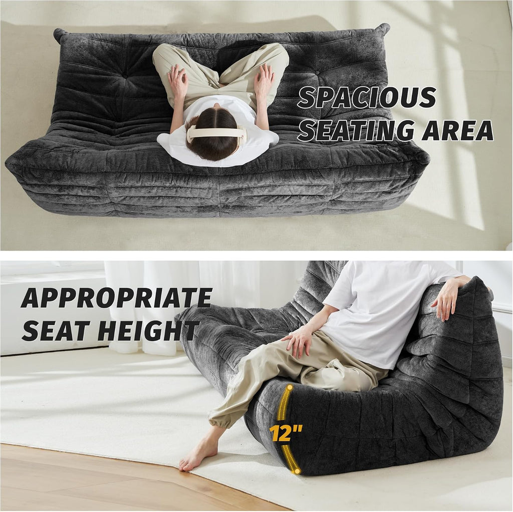 Homguava Bean Bag Chair, Giant Beanbag Chairs for Adults, Memory Foam Fireside Chair, Large Lazy Floor Sofa, Sofa Couch with High-Rebound Foam, Lounge Chair for Living Room, Bedroom (Grey, 3-Seater)