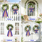 Patriotic Wreath Sash, 56 Inch Red and White Stripes White Blue Stars Front Door Wreath Sash for Holiday Indoor Outdoor Decorations, 1 Pcs