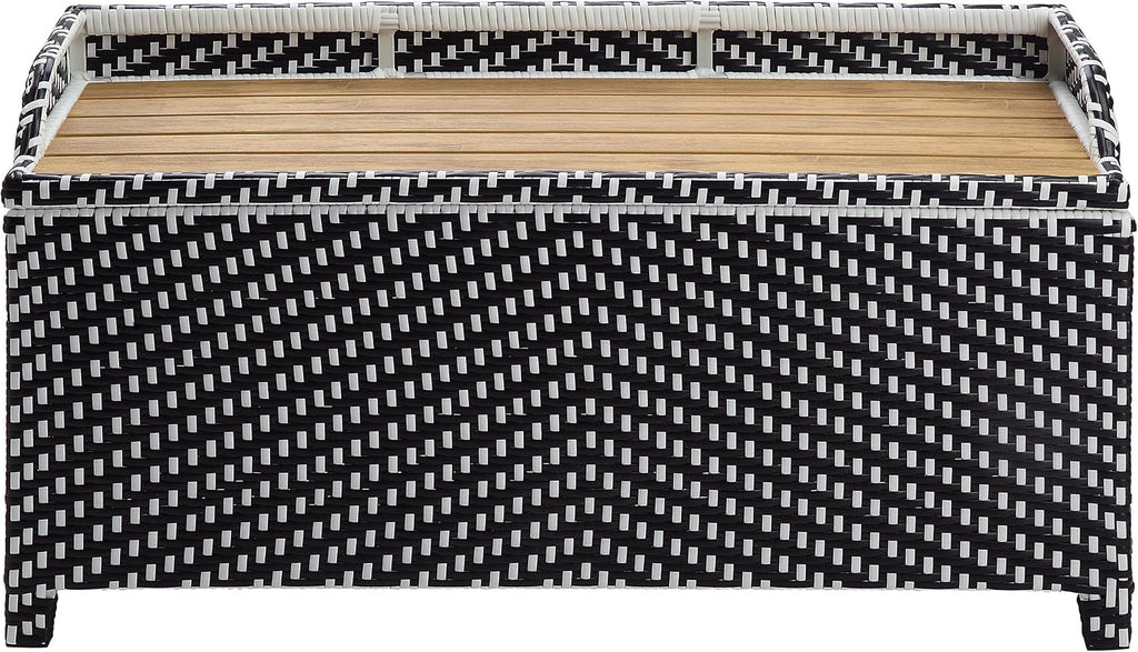 Greemotion Azur Beach Aluminum and All-Weather Wicker 41 in. Wide Storage Bench for Garden, Backyard, Patio, Pool Area, Porch, Black and White