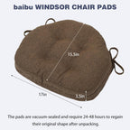 baibu Kitchen Chair Cushions Set of 2, Dual-Layer Patented Design Memory Foam Windsor Seat Pads, Dining Chair Cushions with Ties & Washable Cover, 17x 15.5 x 3.5in, 2 Pack, Brown