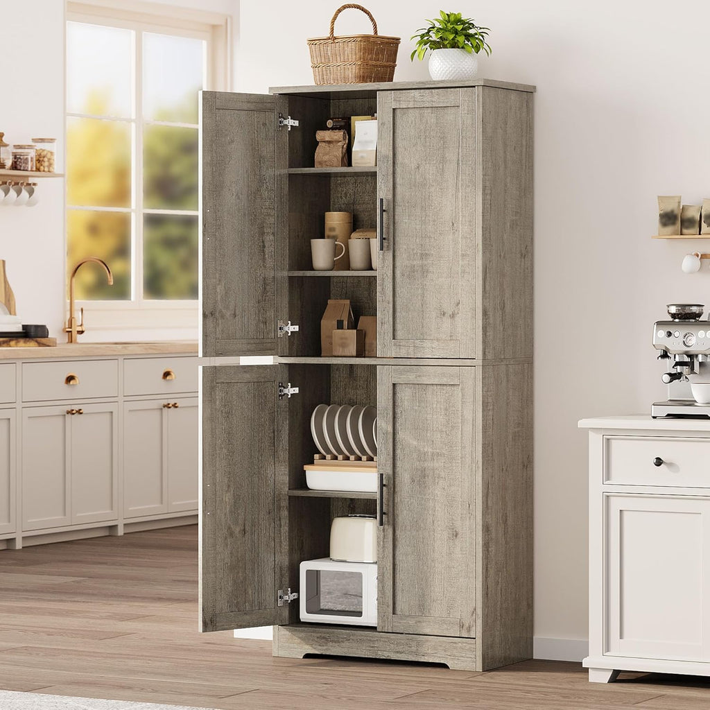 Garvee 70 Inch Tall Storage Cabinet, Kitchen Pantry Cabinet with Doors and Adjustable Shelves, Freestanding Wooden Classic Cupboard for Living Room, Dining Room, Bathroom
