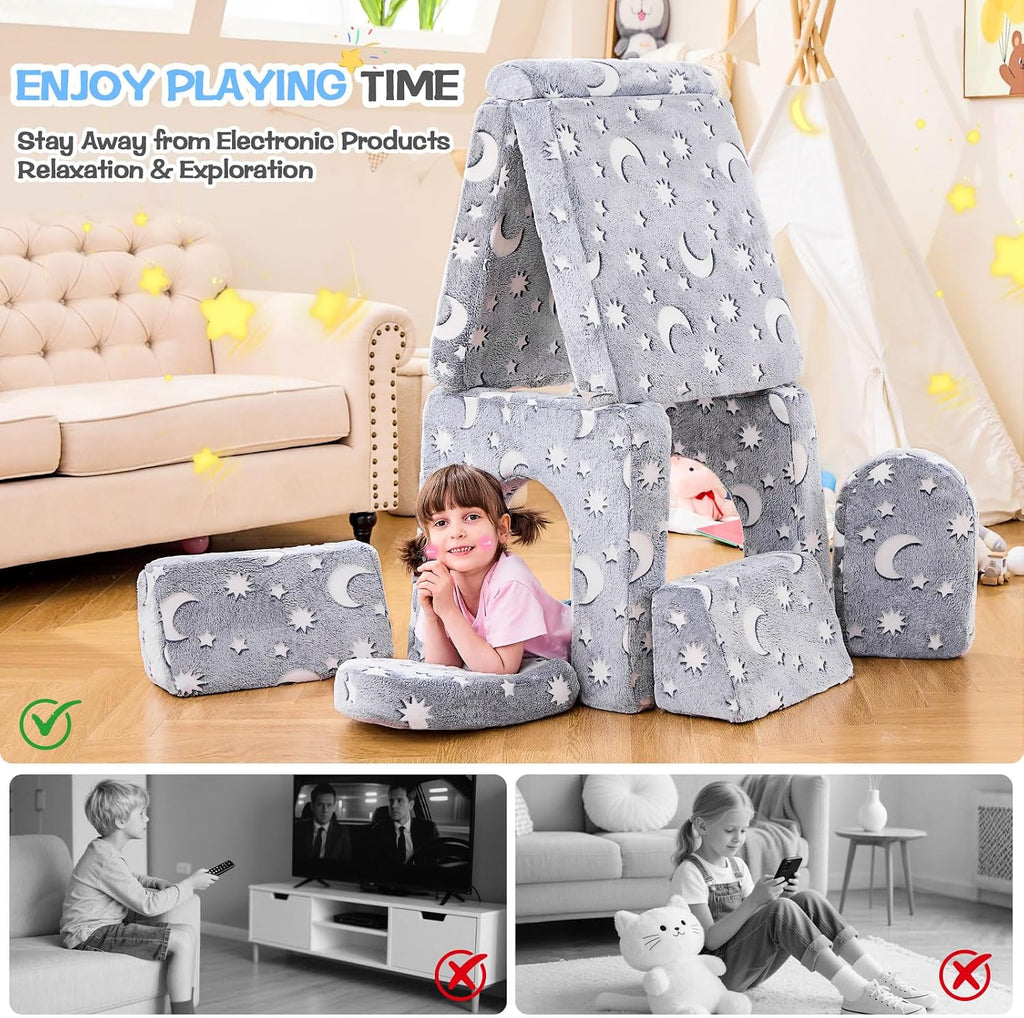 IFNOW Star Modular Kids Play Couch for Toddlers 1-3, Convertible & Washable Toddler Foam Couch for Playroom & Living Room, Glow-in-the-Dark, Apartment Friendly CPC Certified Building Fort Play Couch