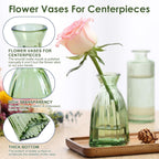 Vintage Small Glass Vases Set of 10,Mini Bud Vases for Flowers,Amber Glass Vases for Centerpieces,Wedding Decorations,Home Table Flower Decor (Hunt Green)