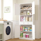 Apicizon 71’’ Tall Kitchen Pantry Storage Cabinet, Modern Kitchen Hutch Bar Cabinet with Microwave Stand & 3 Adjustable Shelves, Cupboard with Deep Drawer, Wood Buffet Sideboard for Dining Room, White