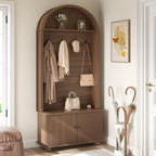 71" Hall Tree with Bench and Shoe Storage, 4-in-1 Design Entryway Bench with Coat Rack, Arch Farmhouse Entryway Hall Tree with 4 Hooks and Adjustable Shelves for Hallway, Living Room