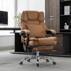 Kneading Massage Executive Office Chair with Heated,90-135° Reclining Office Chair with Footrest,Computer Desk Chair with Wheels,Diamond-Stitched Cushion Leather Office Chair (Brown)
