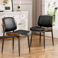 YaFiti Dining Chairs Set of 2, Mid Century Modern Accent Dining Room and Kitchen Chairs, Upholstered PU Leather Diamond Check Chairs with Walnut Bentwood and Metal Legs, Black