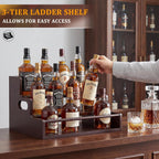 Bamboo Liquor Bottle Display Shelf, 3 Tier Coffee Syrup Rack Organizer, Countertop Liquor Stand for Home Bar, Dark Brown